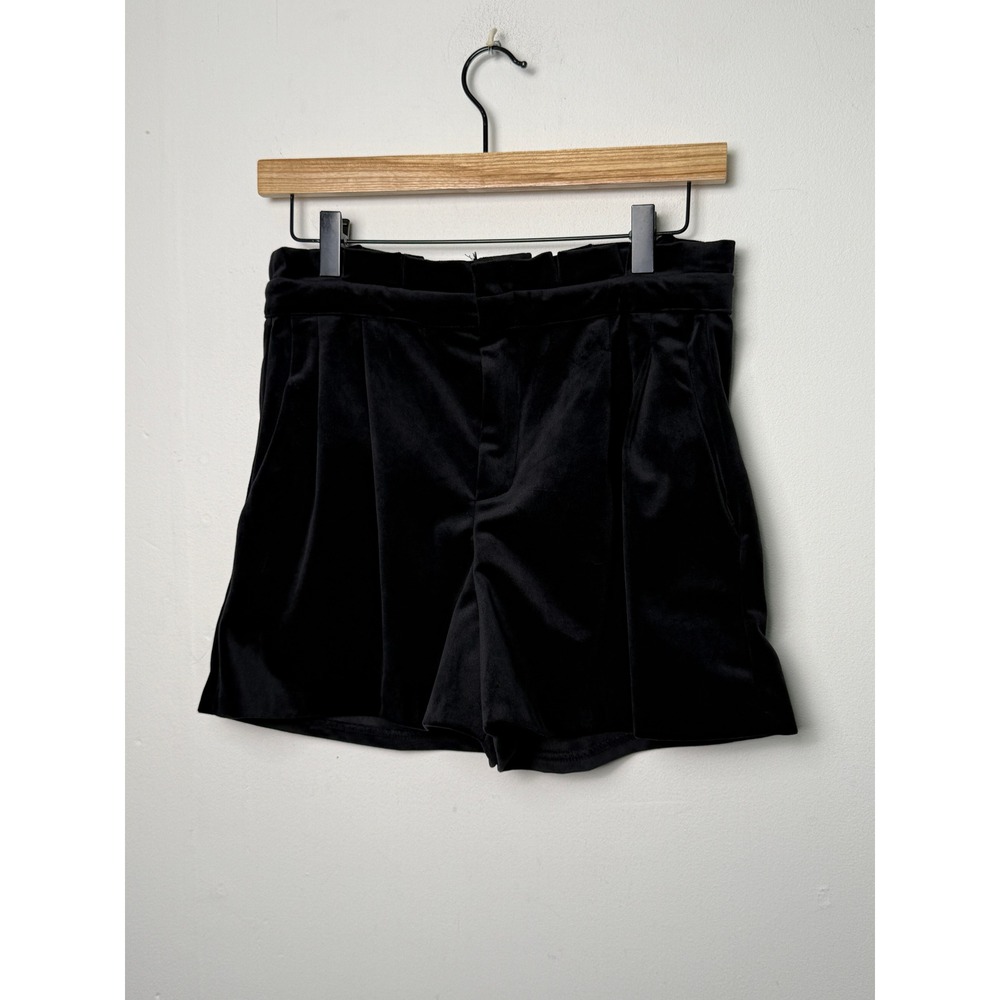 AQUA Black Velvet Shorts Paperbag Waist Bloomingdales Exclusive Womens Medium